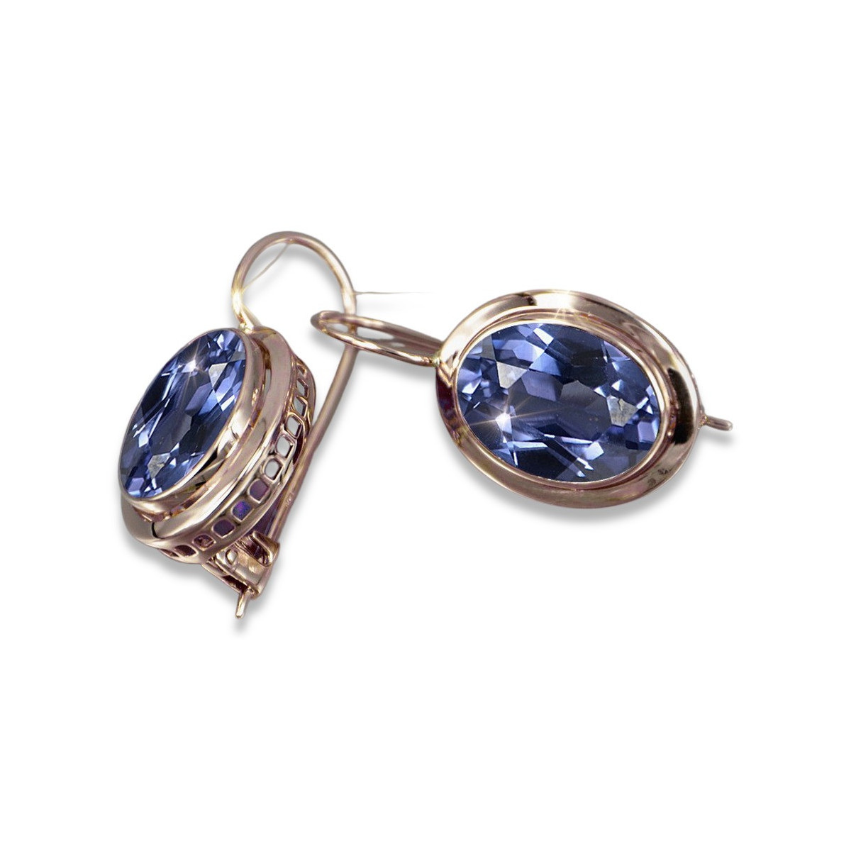 Boucles d’oreilles en or rose soviétique russe 14k 585 vec114 alexandrite rubis émeraude saphir ...