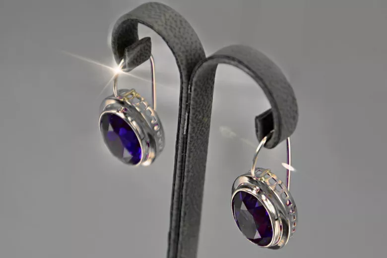 Russe soviétique argent 925 Alexandrite Rubis Émeraude Saphir Aigue-marine Zircon ... Boucles d’oreilles vec114s