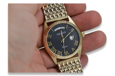 Goldene Herrenuhr Geneve ★ zlotychlopak.pl ★ Gold Reinheit 585 333 Niedriger Preis!
