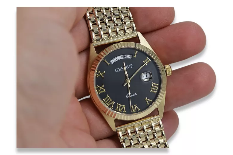 Gold men's watch Geneve ★ zlotychlopak.pl ★ Gold purity 585 333 Low Price!