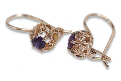 Boucles d’oreilles en or rose soviétique russe 14k 585 vec145 alexandrite rubis émeraude saphir ...