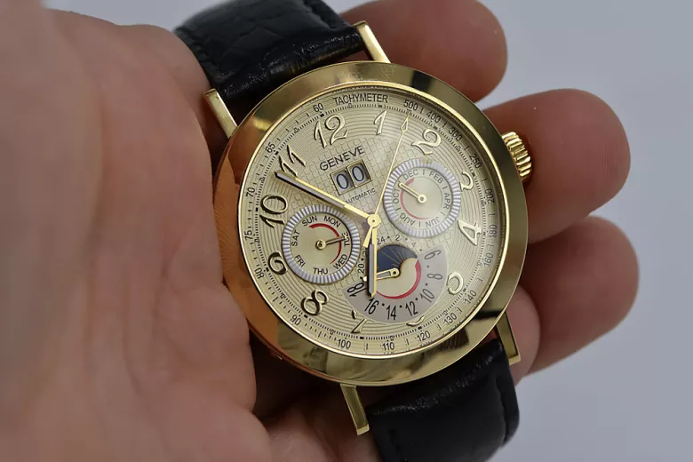 Galben italian 14k 585 aur ceas pentru bărbați mw064y