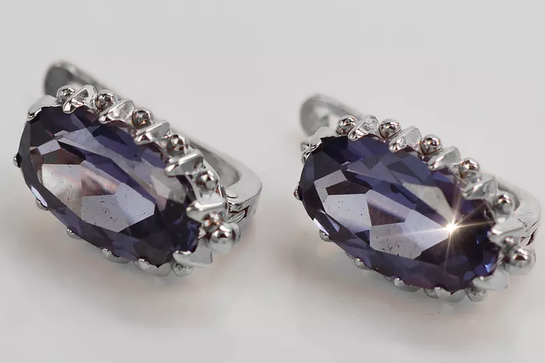 Russe soviétique argent 925 Alexandrite Rubis Émeraude Saphir Aigue-marine Zircon ... Boucles d’oreilles vec174s