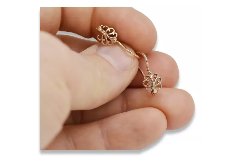 "Classic 14K Rose Gold 585 Vintage Leaf Earrings, No Stones" ven201