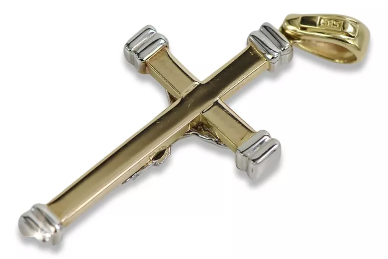 Exquisites 14K Gelb- & Weißgold Italienisches Jesus-Kreuz in Vintage Rosen-Pink ctc014yw