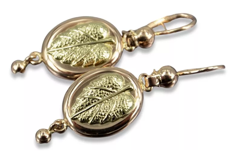 "Aretes de Hoja Vintage en Oro Rosa Puro de 14k Sin Piedras" ven045