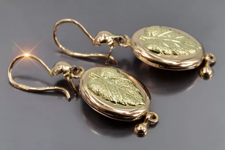 "Aretes de Hoja Vintage en Oro Rosa Puro de 14k Sin Piedras" ven045