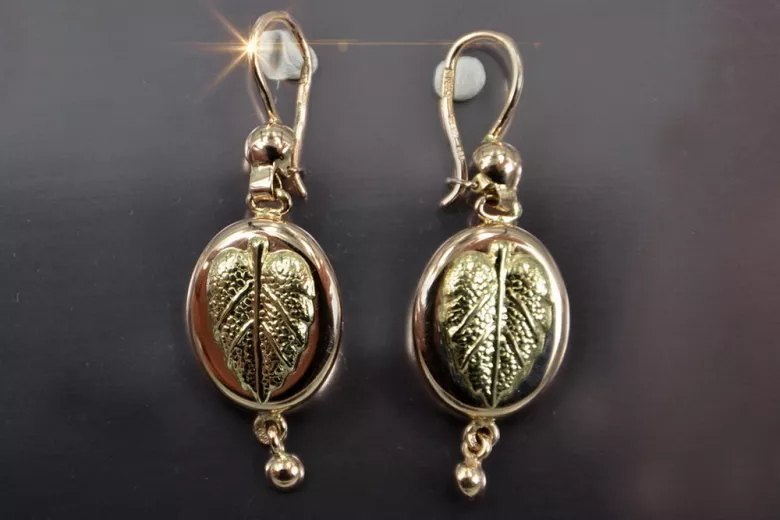 "Originales Vintage-Roségold 14k 585 Gold Blatt Ohrringe - Keine Steine" ven045