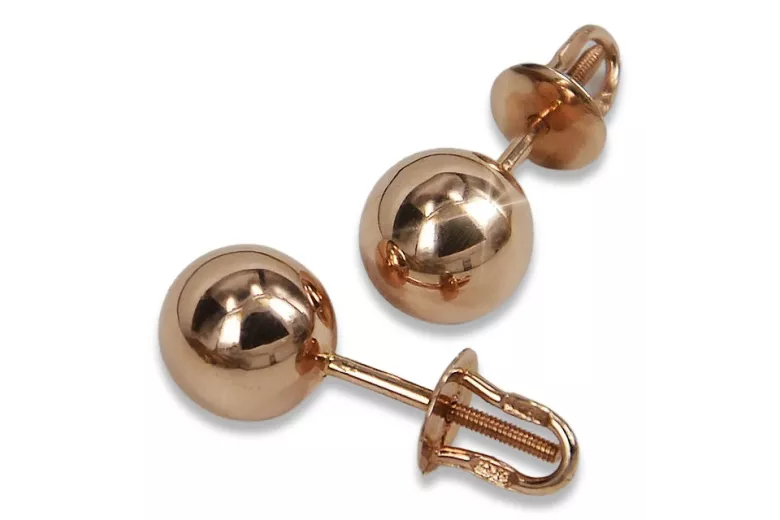 "Classic 14K 585 Rose Gold Vintage Ball Earrings - No Stones Edition" ven085