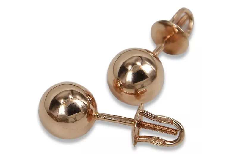 "Classic 14K 585 Rose Gold Vintage Ball Earrings - No Stones Edition" ven085