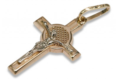 Krzyż Katolicki z czerwonego różowego złota14k 585 z Jezusem ctc021rw