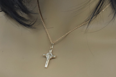 Złoty krzyż Katolicki 14k 585 zawieszka krzyżyk z Jezusem czerwone różowego białe złoto ctc024rw