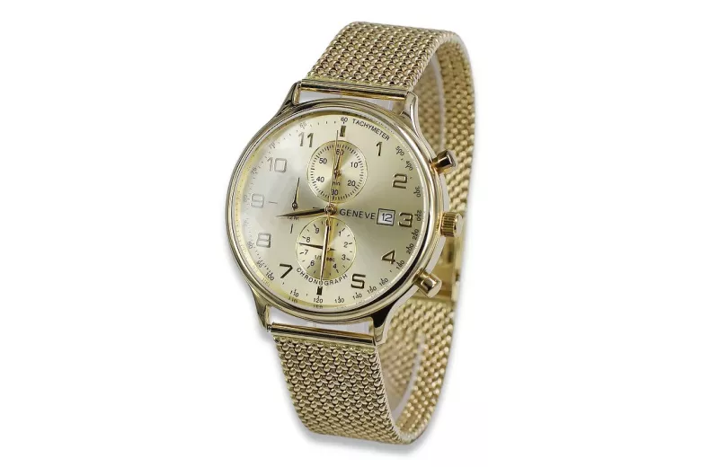 Reloj de hombre amarillo 14k 585 oro Geneve mw005y&mbw014y