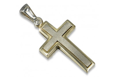 "Rosenrosa 14K Gold Katholisches Kreuz im Italienischen 14K Gelb- & Weißgold Design" ctc026yw