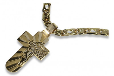 Italian yellow 14k gold Catholic cross & Cartier chain ctc023y&cc031y