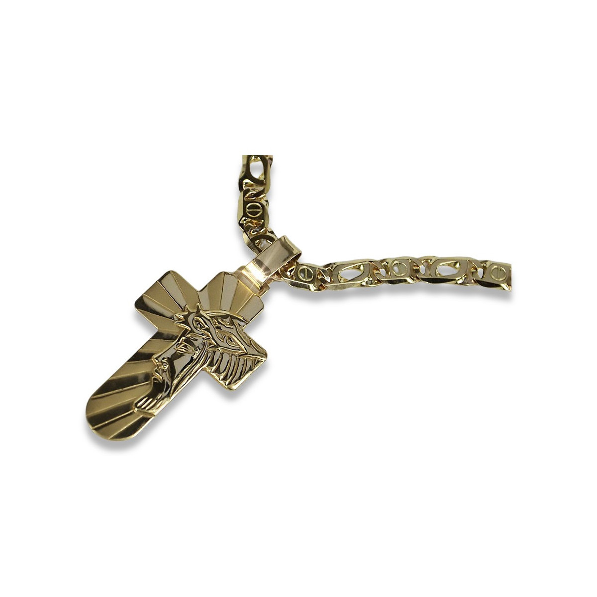 Italian yellow 14k gold Catholic cross & Cartier chain ctc023y&cc031y