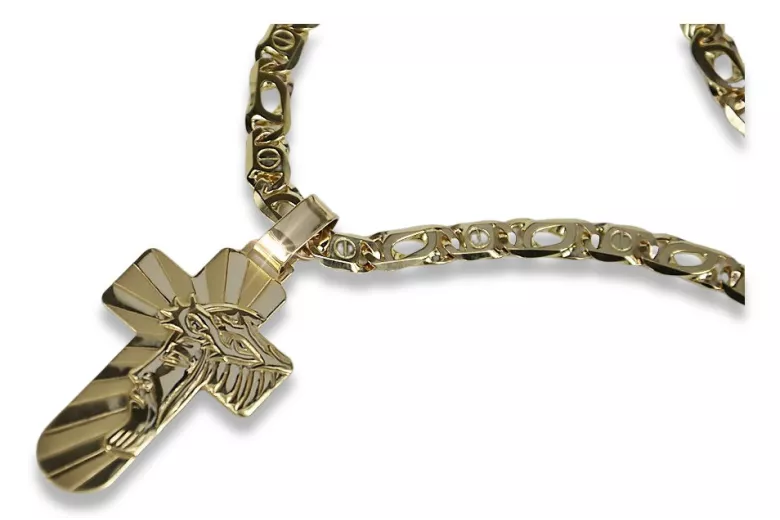 Italian yellow 14k gold Catholic cross & Cartier chain ctc023y&cc031y