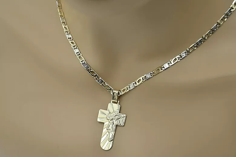 Italian yellow 14k gold Catholic cross & Cartier chain ctc023y&cc031y