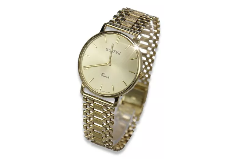 Gold men's watch Geneve ★ zlotychlopak.pl ★ Gold purity 585 333 Low Price!