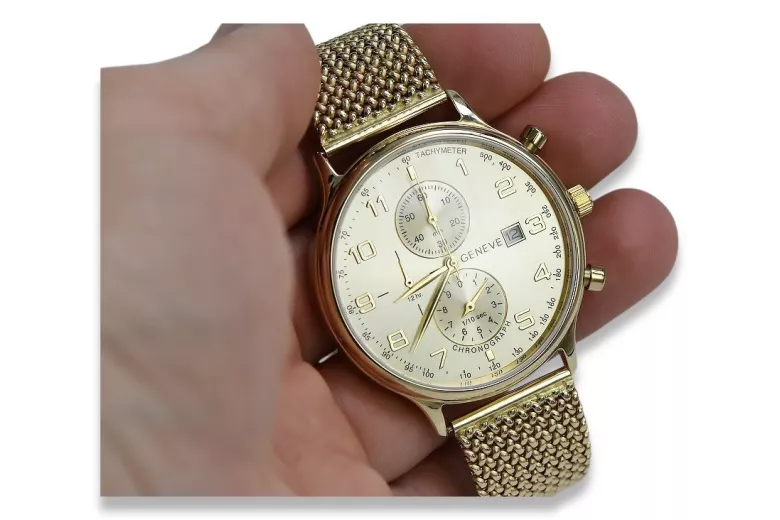 Желтые 14k 585 золотые мужские часы Geneve mw005y&mbw014y