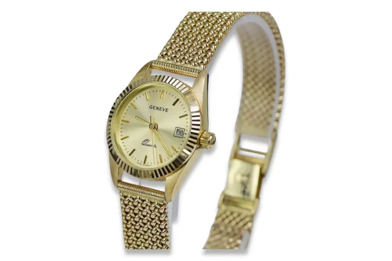 Goldene Herrenuhr Geneve ★ zlotychlopak.pl ★ Gold Reinheit 585 333 Niedriger Preis!