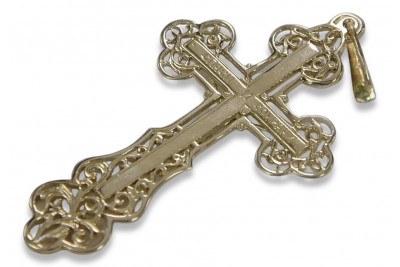 Exquisites 14K Gelb- & Weißgold Orthodoxes Kreuz aus Italien. oc003yw