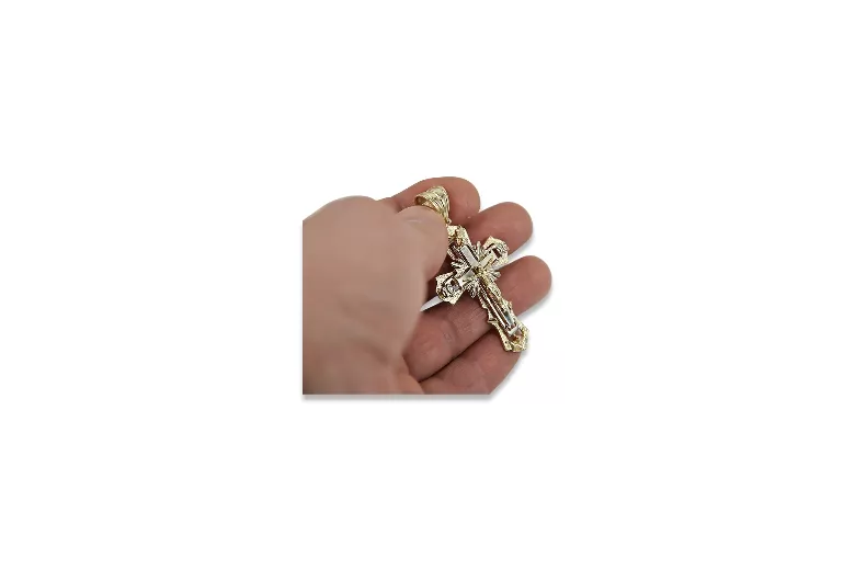 Hochwertiges Italienisches 14K Gelb- & Weißgold Orthodoxes Kreuz OC010YW - Ideales Frauengeschenk Man!!!