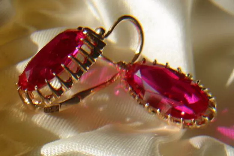 Russische Sowjetische Rose Pink 14k 585 Gold Ohrringe vec047 Alexandrit Rubin Smaragd Saphir ...