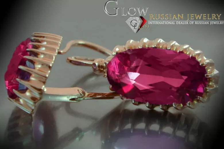 Boucles d’oreilles en or rose soviétique russe 14k 585 vec047 alexandrite rubis émeraude saphir ...