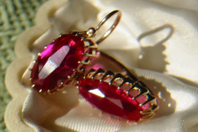 Boucles d’oreilles en or rose soviétique russe 14k 585 vec047 alexandrite rubis émeraude saphir ...