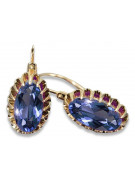 Boucles d’oreilles en or rose soviétique russe 14k 585 vec064 alexandrite rubis émeraude saphir ...