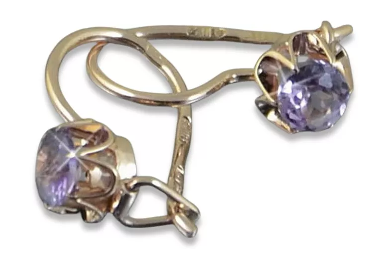 Boucles d’oreilles en or rose soviétique russe 14k 585 vec069 alexandrite rubis émeraude saphir ...