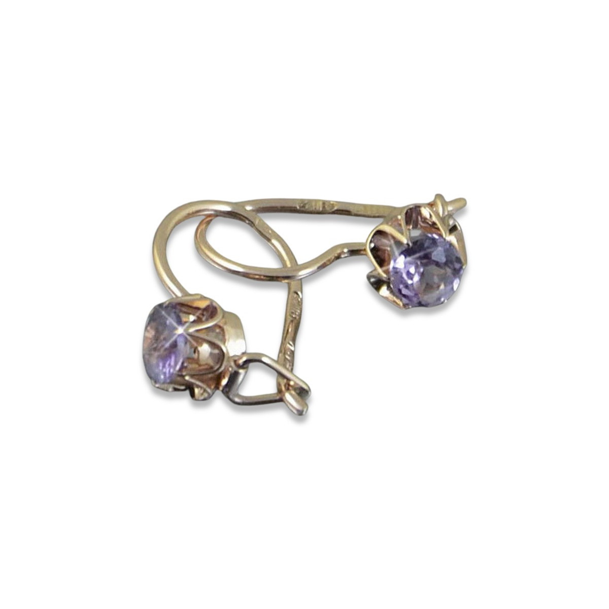 Boucles d’oreilles en or rose soviétique russe 14k 585 vec069 alexandrite rubis émeraude saphir ...