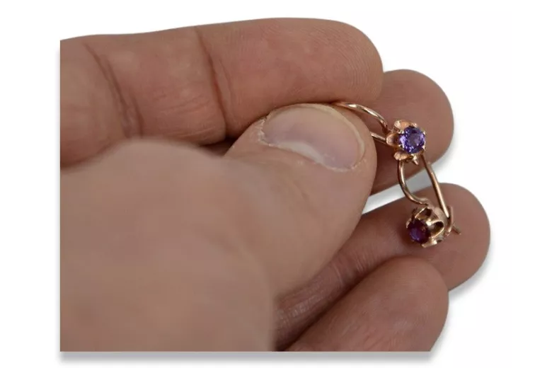 Boucles d’oreilles en or rose soviétique russe 14k 585 vec069 alexandrite rubis émeraude saphir ...