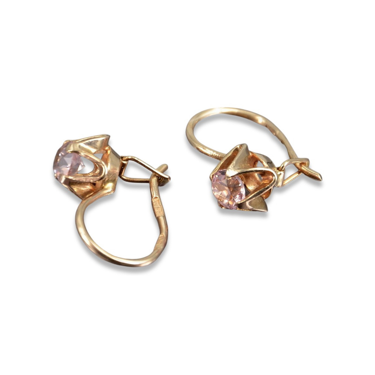 Boucles d’oreilles en or rose soviétique russe 14k 585 vec004 alexandrite rubis émeraude saphir ...