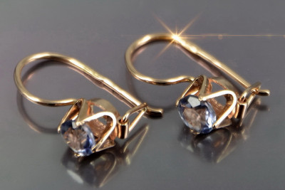 Boucles d’oreilles en or rose soviétique russe 14k 585 vec004 alexandrite rubis émeraude saphir ...