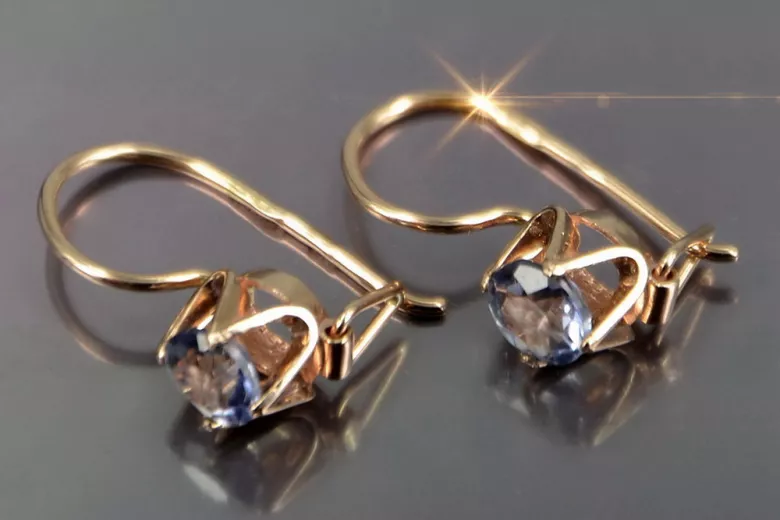 Boucles d’oreilles en or rose soviétique russe 14k 585 vec004 alexandrite rubis émeraude saphir ...