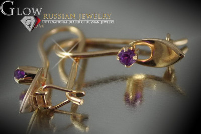 Руски съветски розово розово 14k 585 златни обеци vec008 александрит рубин изумруден сапфир ...