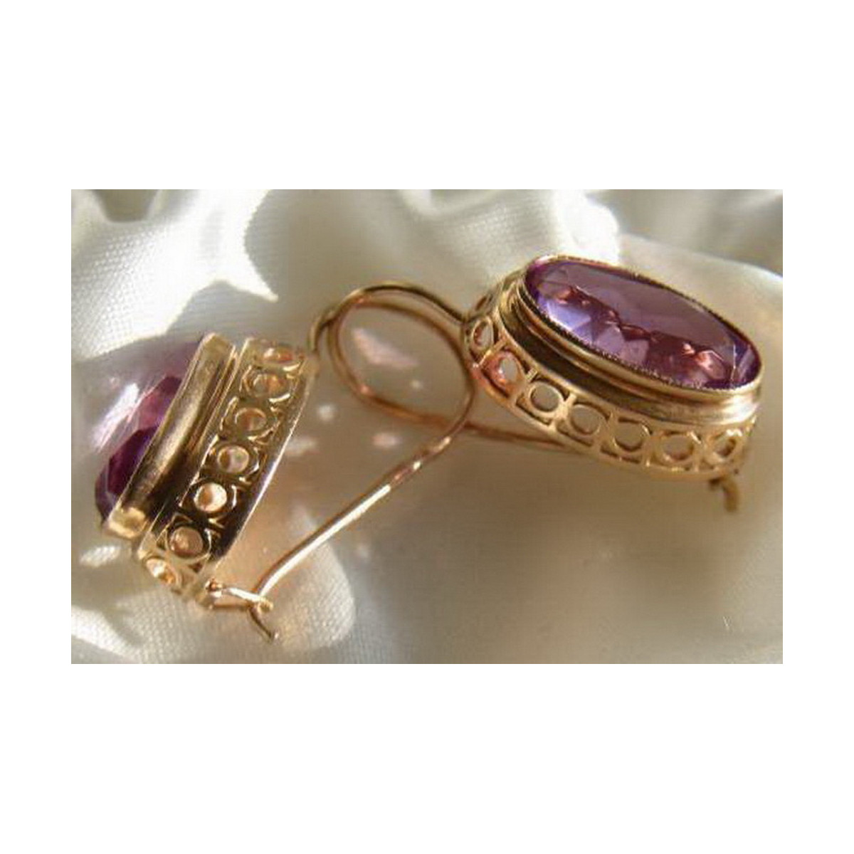 Vintage rose pink 14k 585 gold earrings vec010 alexandrite ruby emerald sapphire ...