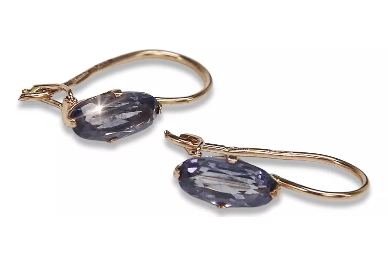 Boucles d’oreilles en or rose soviétique russe 14k 585 vec011 alexandrite rubis émeraude saphir ...