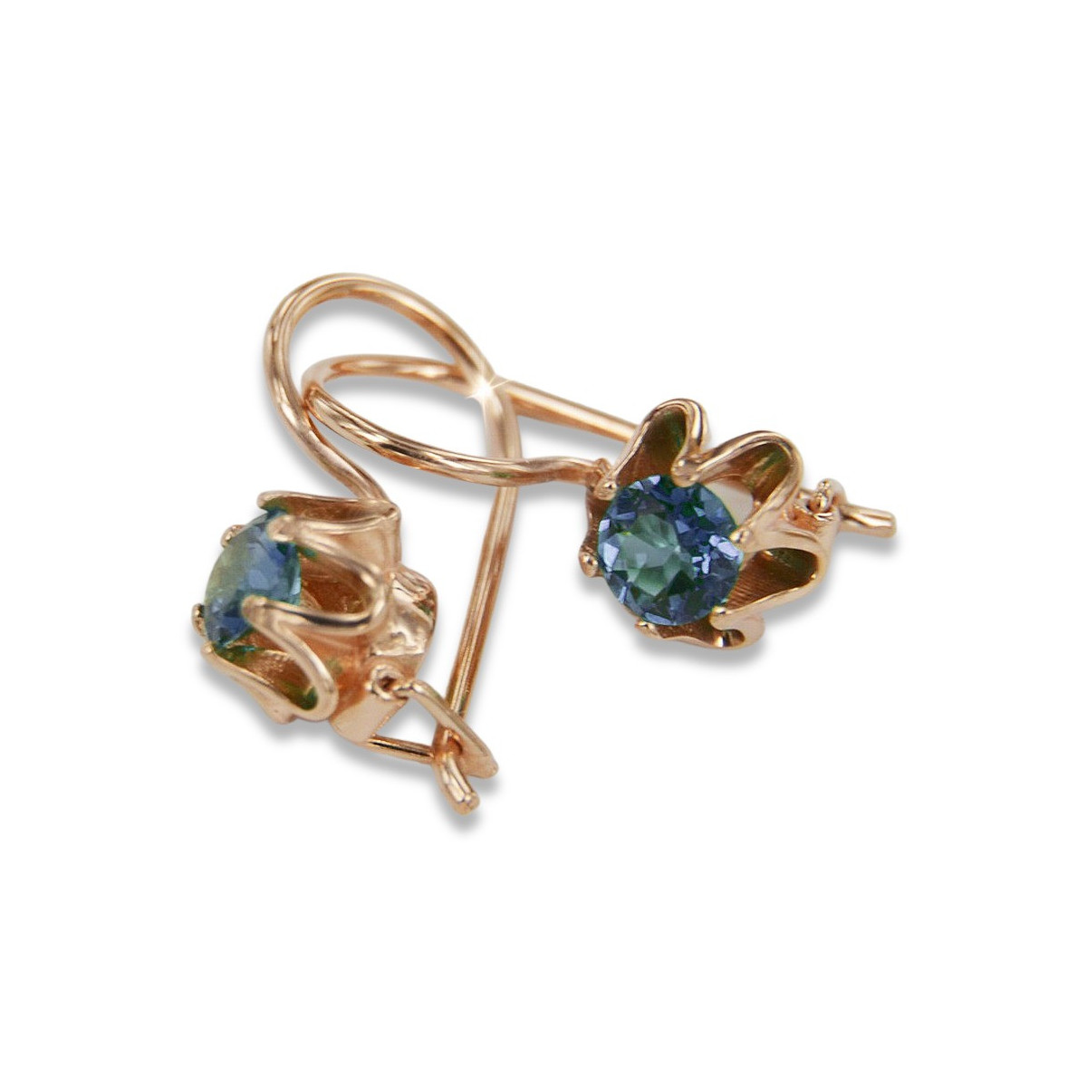 Boucles d’oreilles en or russe rose rose 14k 585 vec013 alexandrite rubis émeraude saphir ...