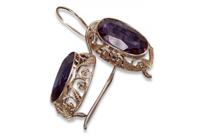 Boucles d’oreilles en or rose soviétique russe 14k 585 vec014 alexandrite rubis émeraude saphir ...