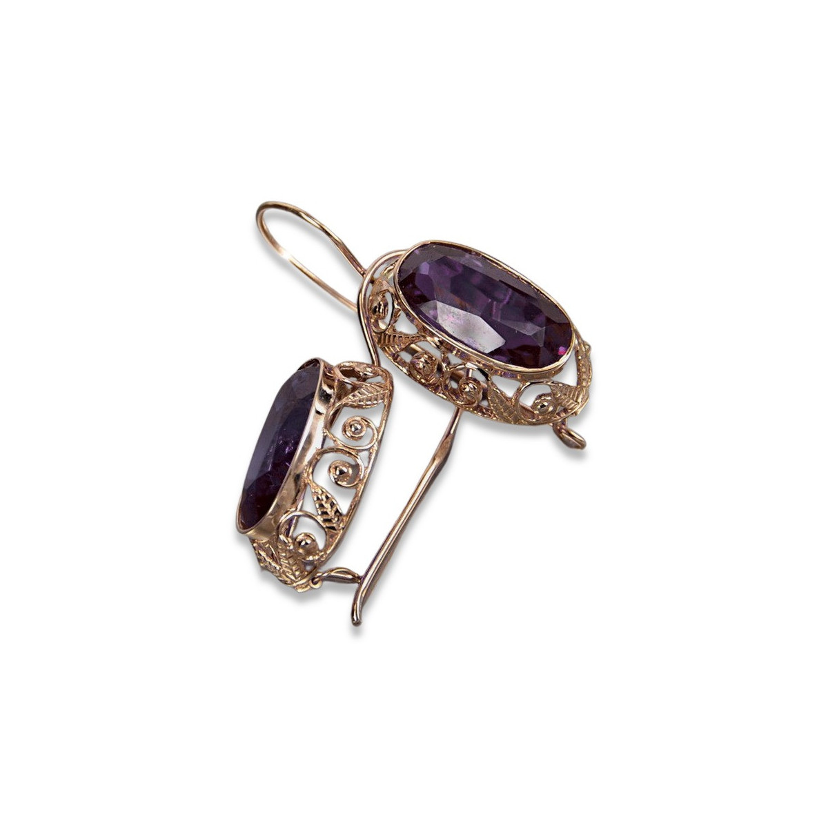 Boucles d’oreilles en or rose soviétique russe 14k 585 vec014 alexandrite rubis émeraude saphir ...