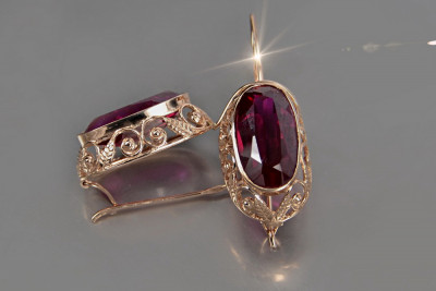 Boucles d’oreilles en or rose soviétique russe 14k 585 vec014 alexandrite rubis émeraude saphir ...