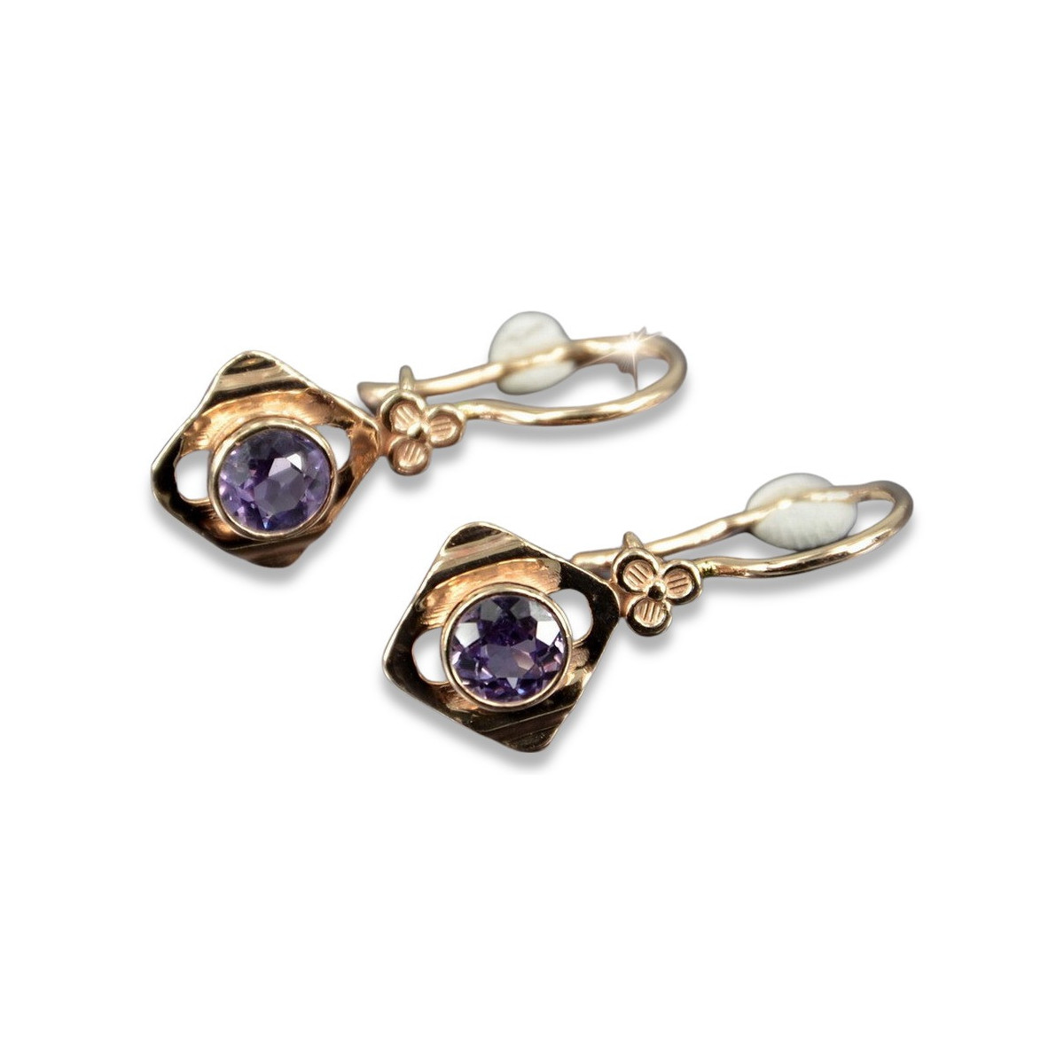 Boucles d’oreilles en or rose soviétique russe 14k 585 vec017 alexandrite rubis émeraude saphir ...