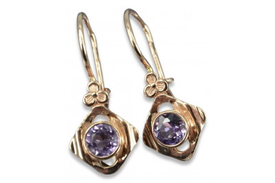 Руски съветски розово розово 14k 585 златни обеци vec017 александрит рубин изумруден сапфир ...