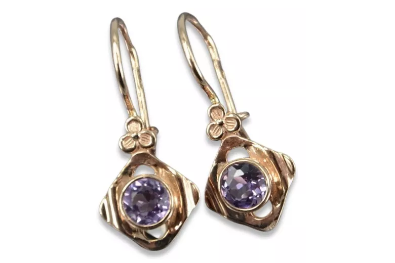 Boucles d’oreilles en or rose soviétique russe 14k 585 vec017 alexandrite rubis émeraude saphir ...