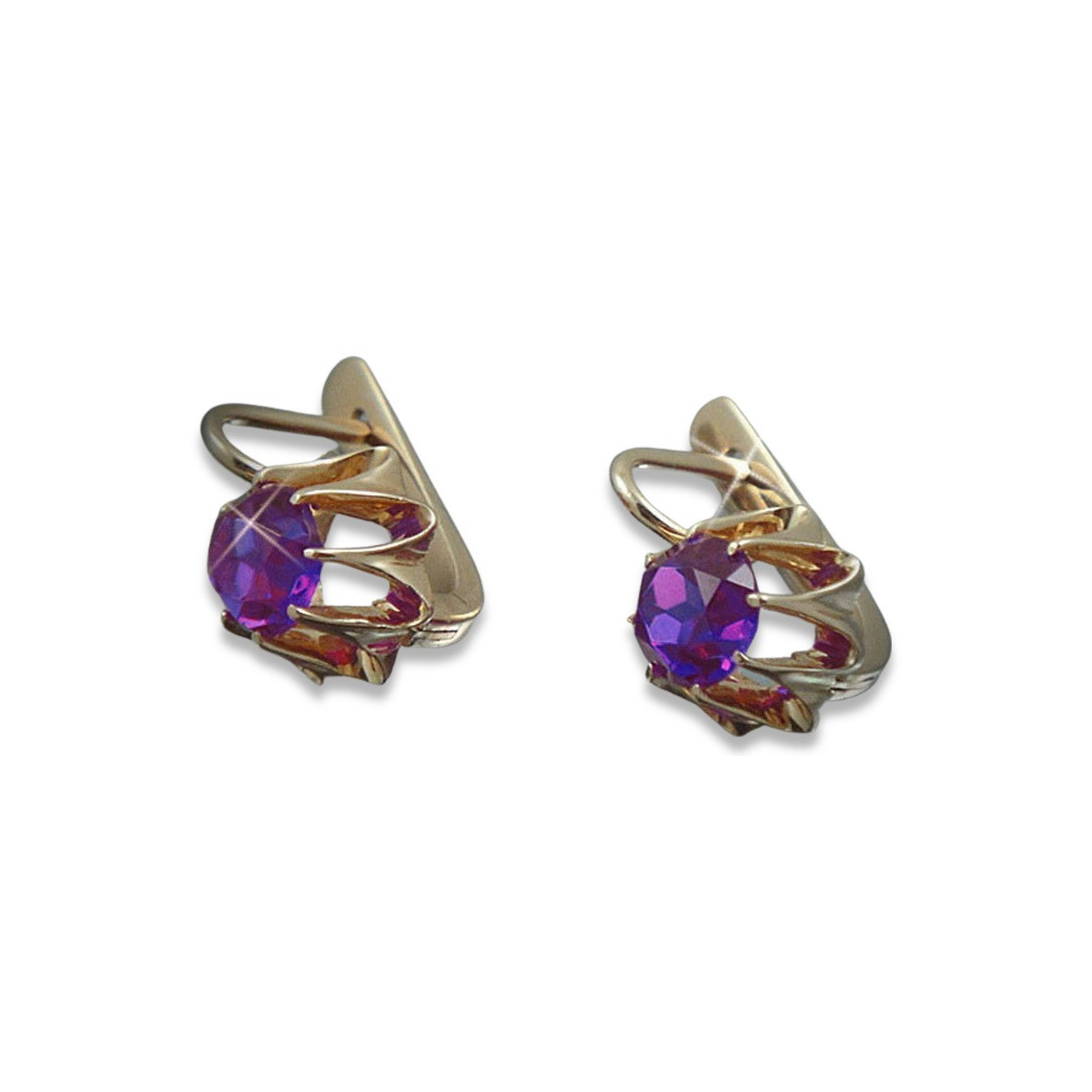 Boucles d’oreilles en or rose soviétique russe 14k 585 vec022 alexandrite rubis émeraude saphir ...