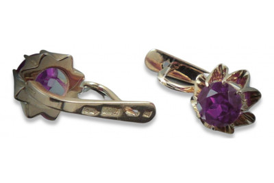 Boucles d’oreilles en or rose soviétique russe 14k 585 vec022 alexandrite rubis émeraude saphir ...