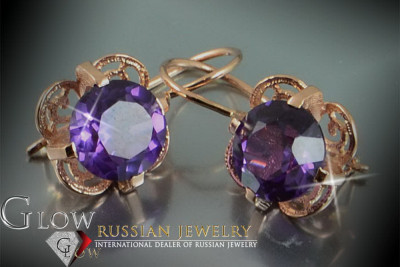 Boucles d’oreilles en or rose soviétique russe 14k 585 vec026 alexandrite rubis émeraude saphir ...